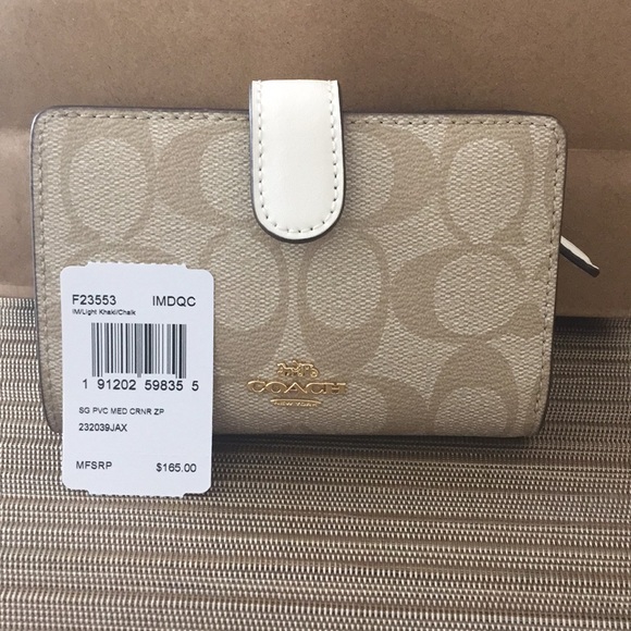 NWT Coach Medium Zip Wallet Khaki / Chalk - Picture 8 of 8